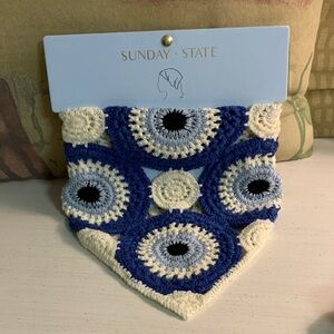 Blue and Cream Crochet Bandana by Sunday State
